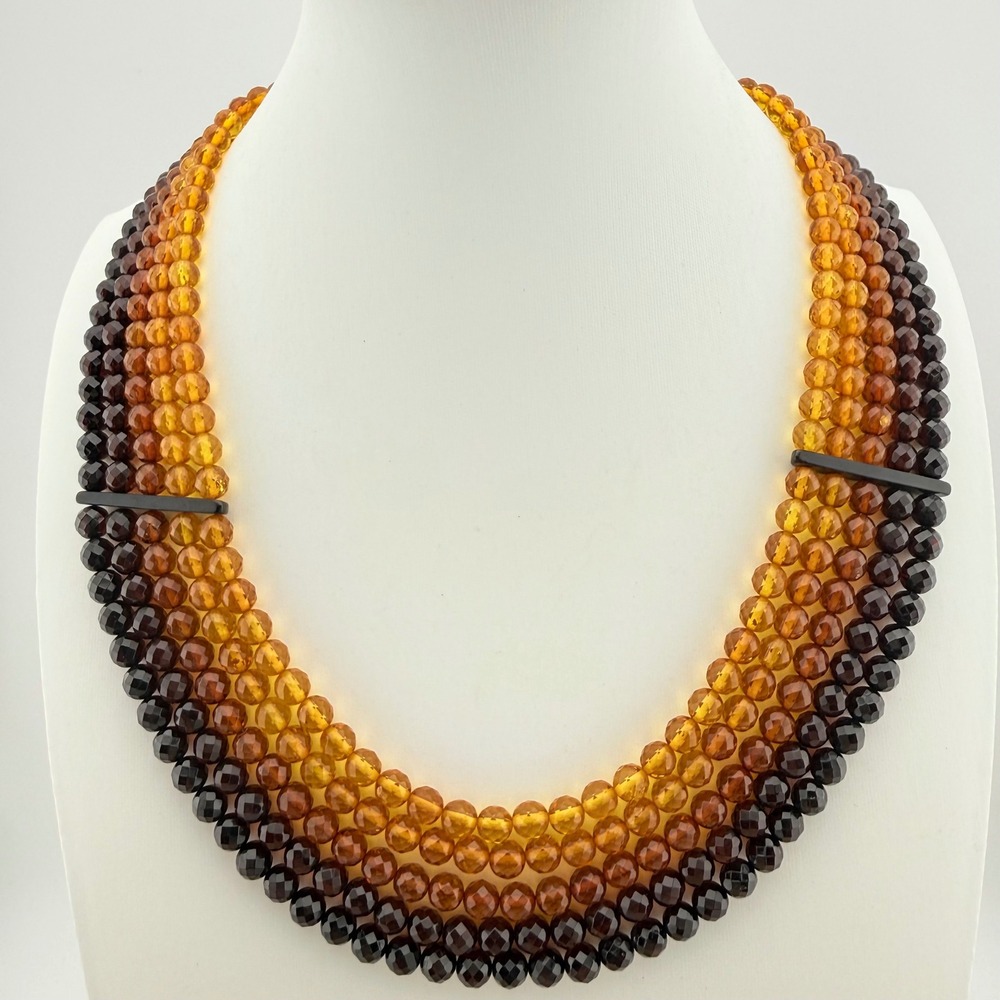 Faceted Ombre Bib Necklace Gold Tone Clasp Multi Strand Art Deco Style